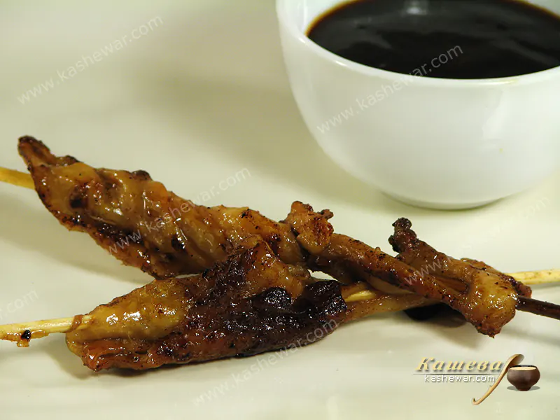 Chicken skin skewers (yakitori kawa) – Recipe with Photo, Japanese Cuisine