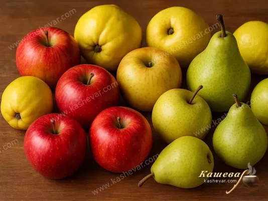 Apples and pears on the kitchen table