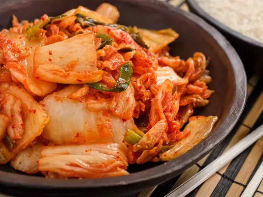 Kimchi from Napa Cabbage in a Ceramic Bowl