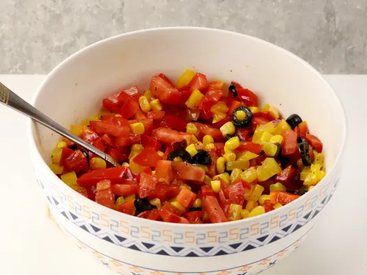 Combine the Ingredients and Chill the Tomato and Roasted Pepper Salad