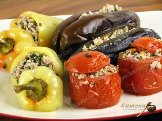 Dolma from eggplants, tomatoes and peppers - Azerbaijani cuisine