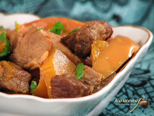 Boiled beef with quince and pumpkin - recipe with photo, Jewish cuisine