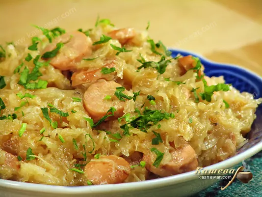 Stewed cabbage with frankfurter sausages - recipe with photo, main dishes
