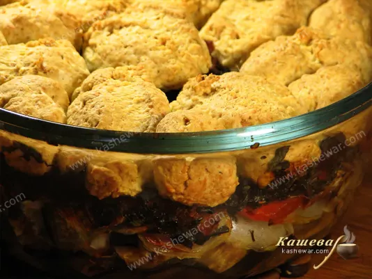 Eggplant cobbler with bacon - recipe with photo, American cuisine