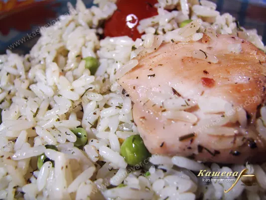 Chicken breast with rice and green peas - recipe with photo, French cuisine