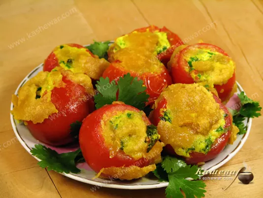 Fried stuffed tomatoes in pea batter (Tamatar bonda) - recipe with photo, Indian cuisine
