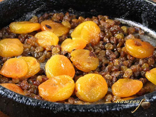 Fry raisins and dried apricots in butter