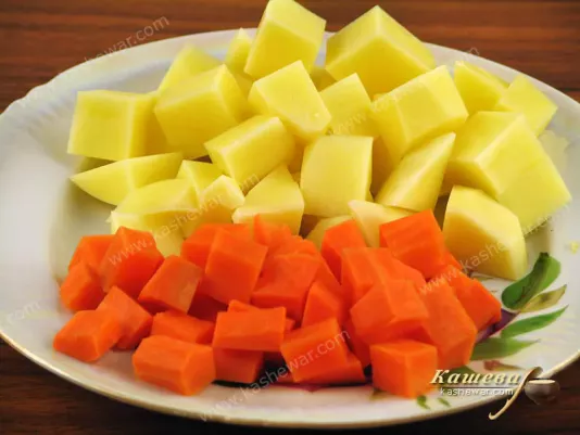 Diced potatoes and carrots