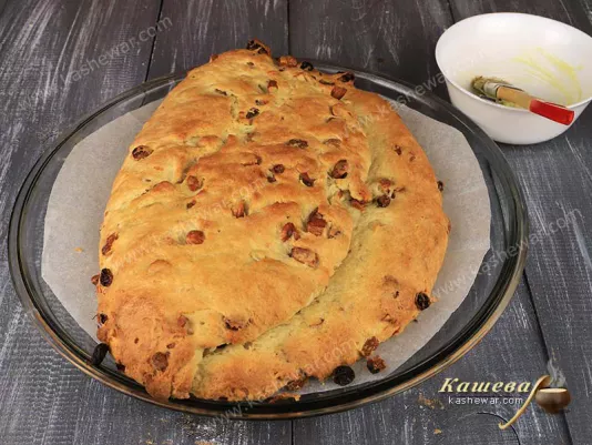 Stollen spread with butter