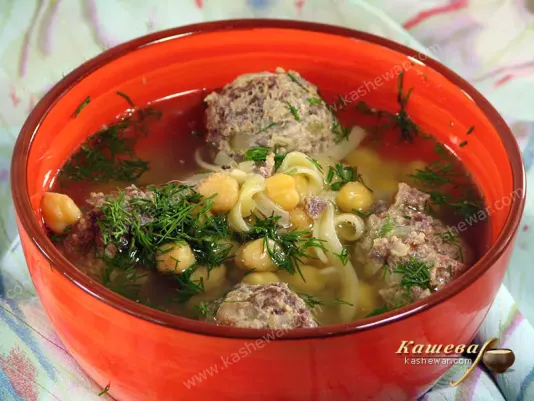 Soup with Meatballs and Chickpeas – recipe with photo, Uzbek cuisine