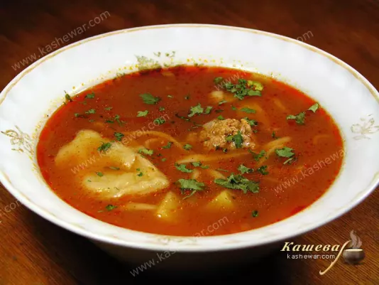 Soup with dumplings, noodles and meatballs (Ugra Chuchvara) – recipe with photo, Uzbek cuisine