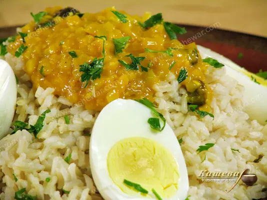 Eggs with rice and curry sauce - recipe with photo, Indian cuisine