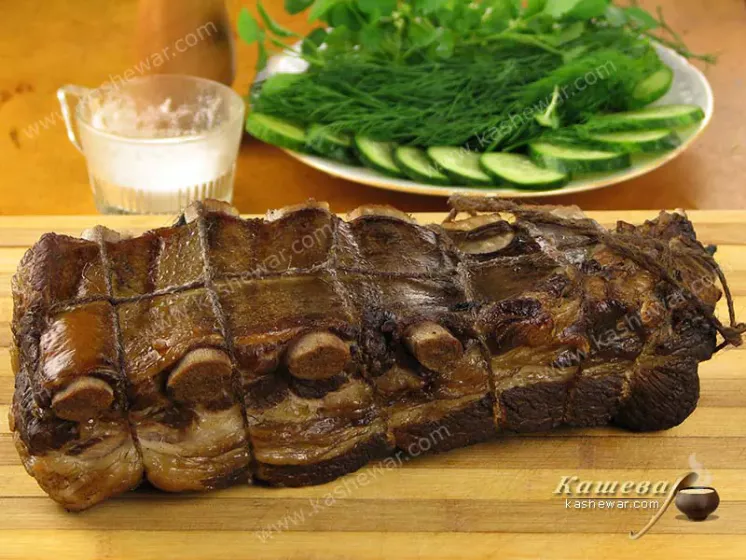 Smoked pork belly on ribs - recipe with photo, appetizer