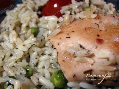 Куриная грудка с рисом и зеленым горошком - рецепт с фото, французская кухня. 