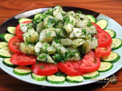 Картофельный салат с помидорами и огурцами – рецепт с фото, грузинская кухня