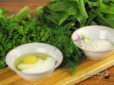 Greens, eggs, flour and kefir
